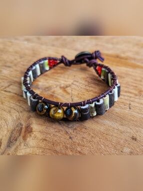 Handmade Beaded Wrap Bracelet - Earthy Tiger Eye Accent